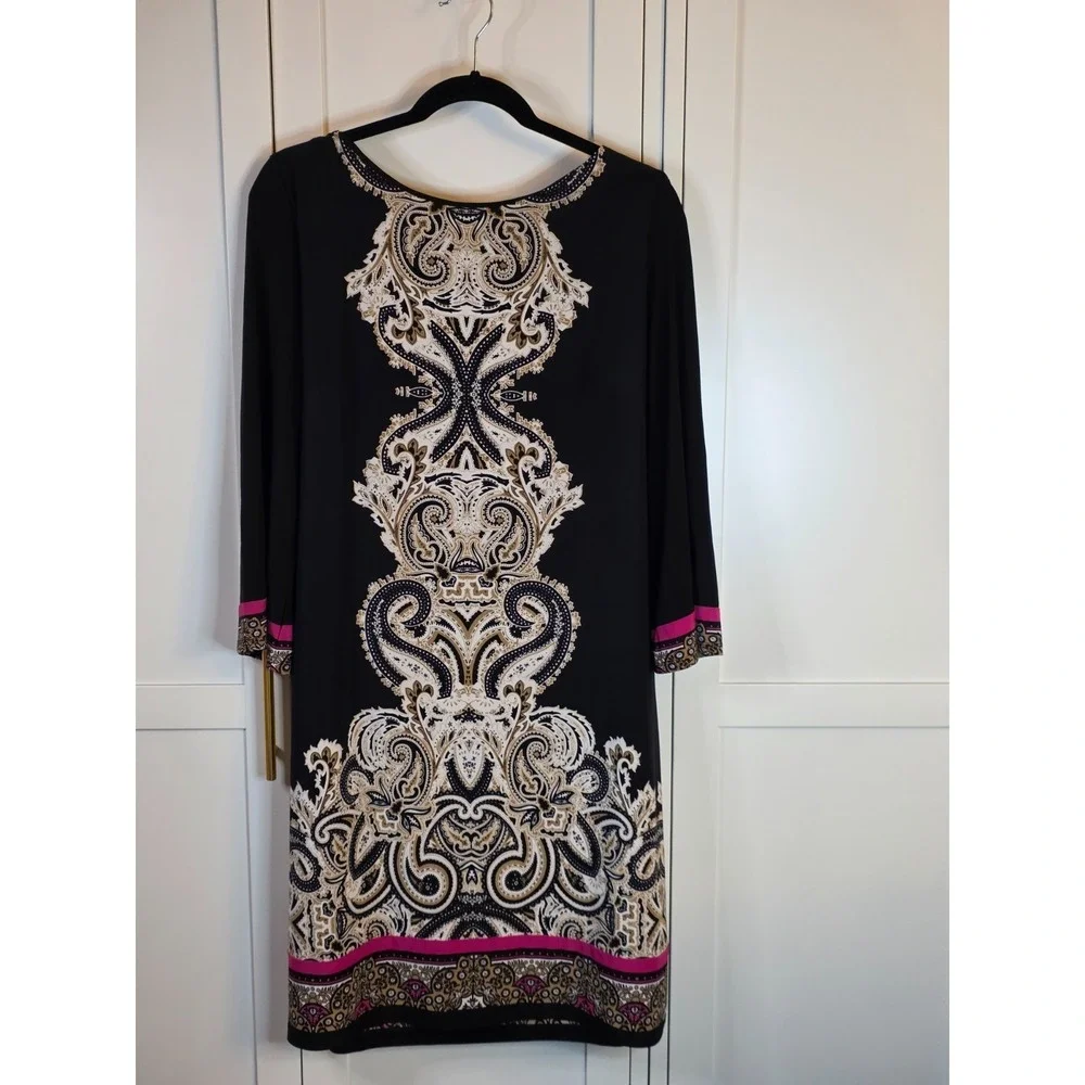 INC International Concepts Dress XL Black Paisley Baroque Print Shift Tunic 3/4 - Picture 2 of 13